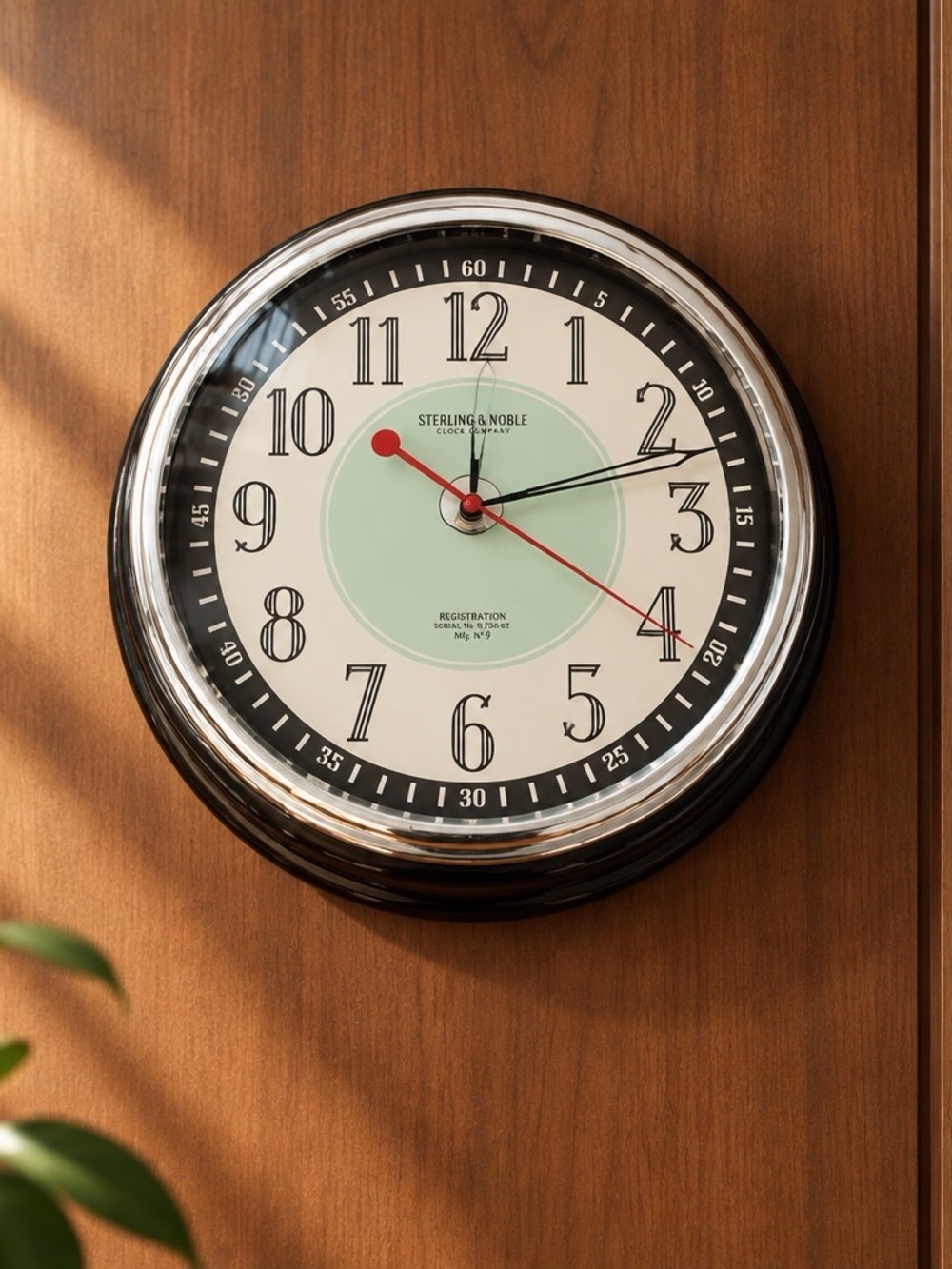 Sterling & Noble Mint Center Vintage Wall Clock with Black Frame